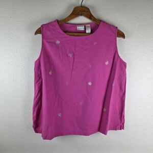 Koret Women's Plus Size Pink Floral Daisy Linen Blend Sleeveless Top Size 22W